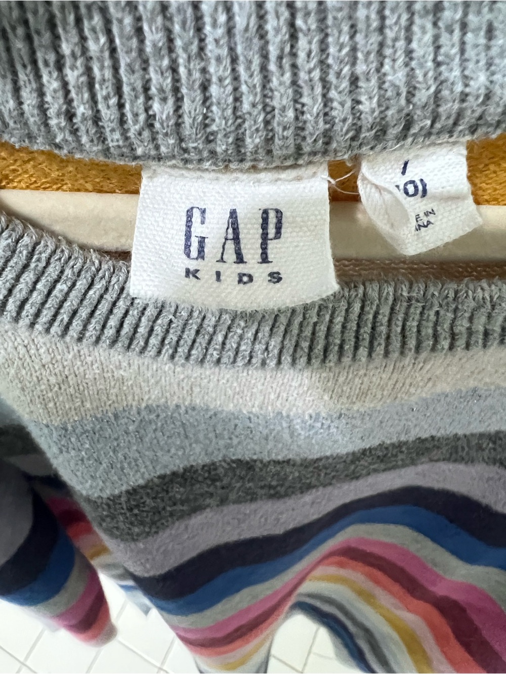 GAP Multicolor Striped Crewneck Sweater Dress - Gray, Pink, Blue, Gold - Picture 2 of 5